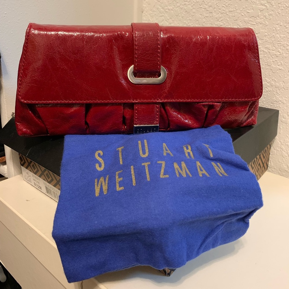 Stuart Weitzman red leather clutch